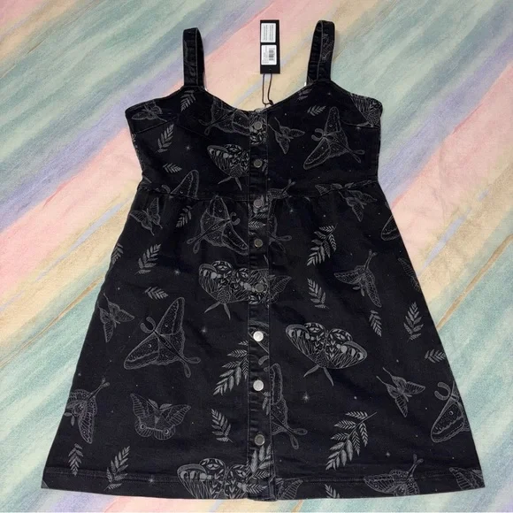 NWT Disturbia Callopistria Moth Print Denim Mini Apron Dress size 10 - Picture 8 of 12